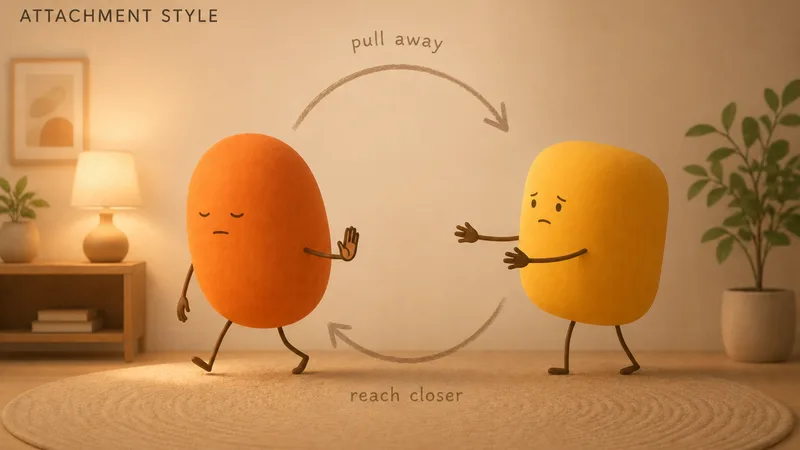 One soft figure stepping back as another reaches forward, a loop drawn between them